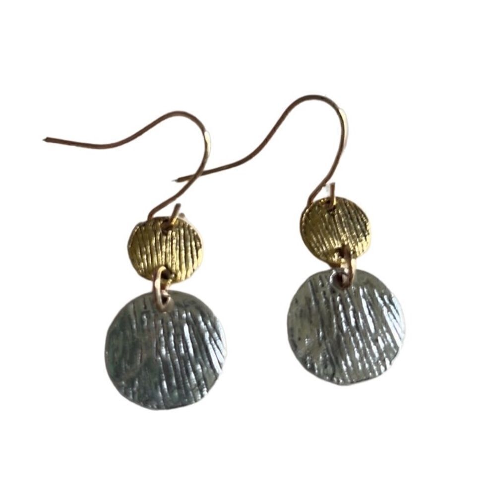 Coin Shape Dangle Earrings Gold and Silver Tone New!